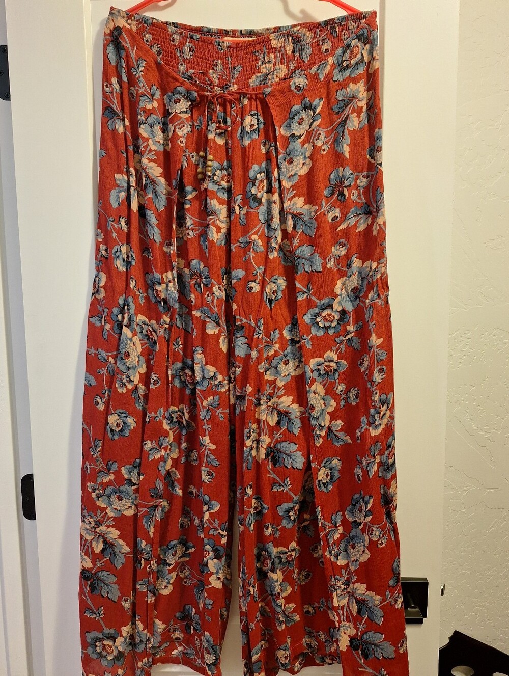 Ralph Lauren Red Flowy Pants with Blue and Cream Flowers
